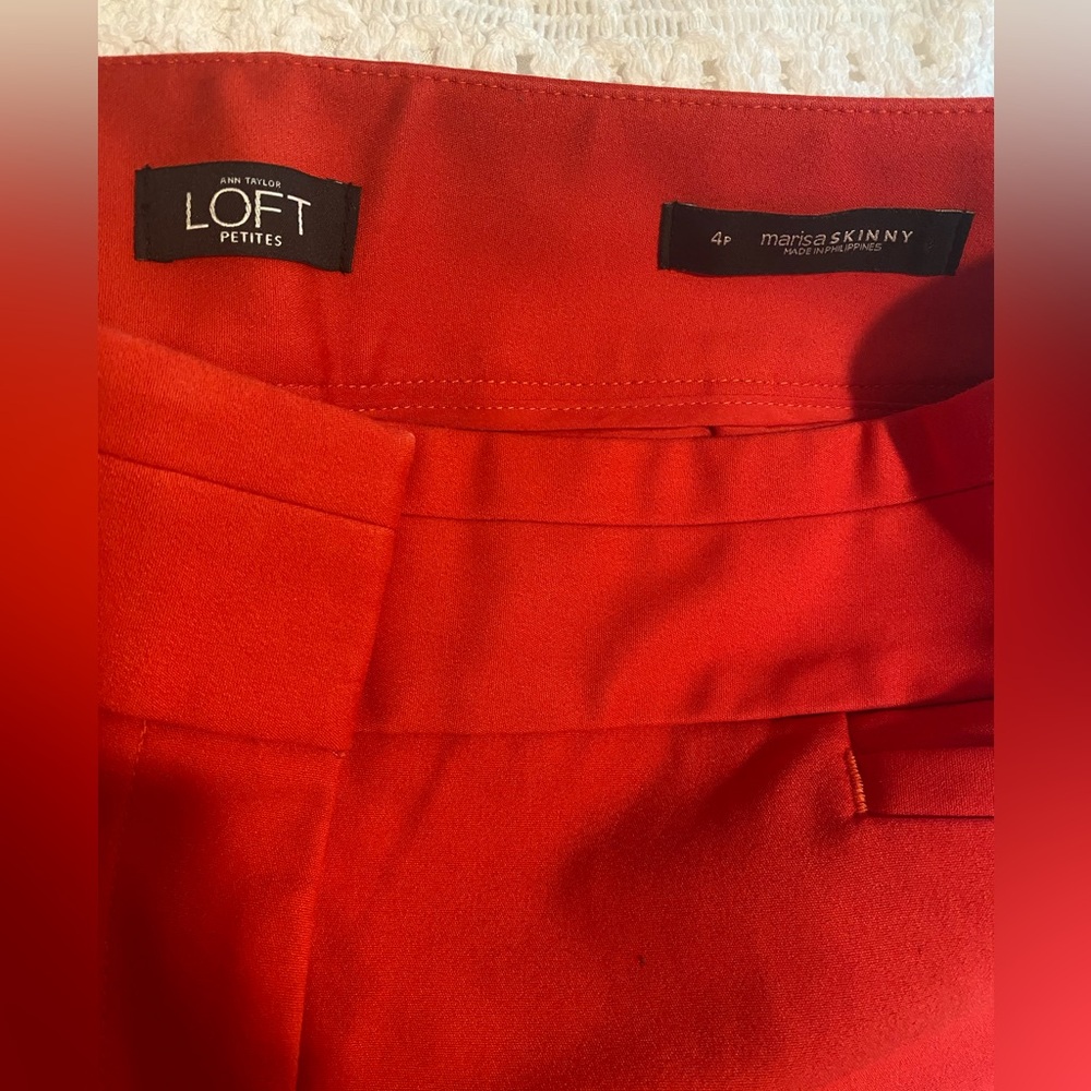 Ann Taylor Petite LOFT Marisa Skinny Red Cropped Pants size 4P